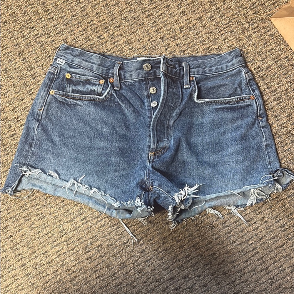 Citizens Of Humanity Blue Jean Shorts Distressed Frayed Hem